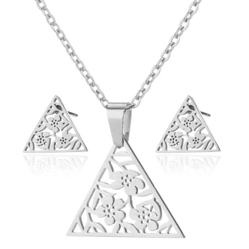 Fashion Geometric 201 Stainless Steel 18K Gold Plated Plating Earrings Necklace