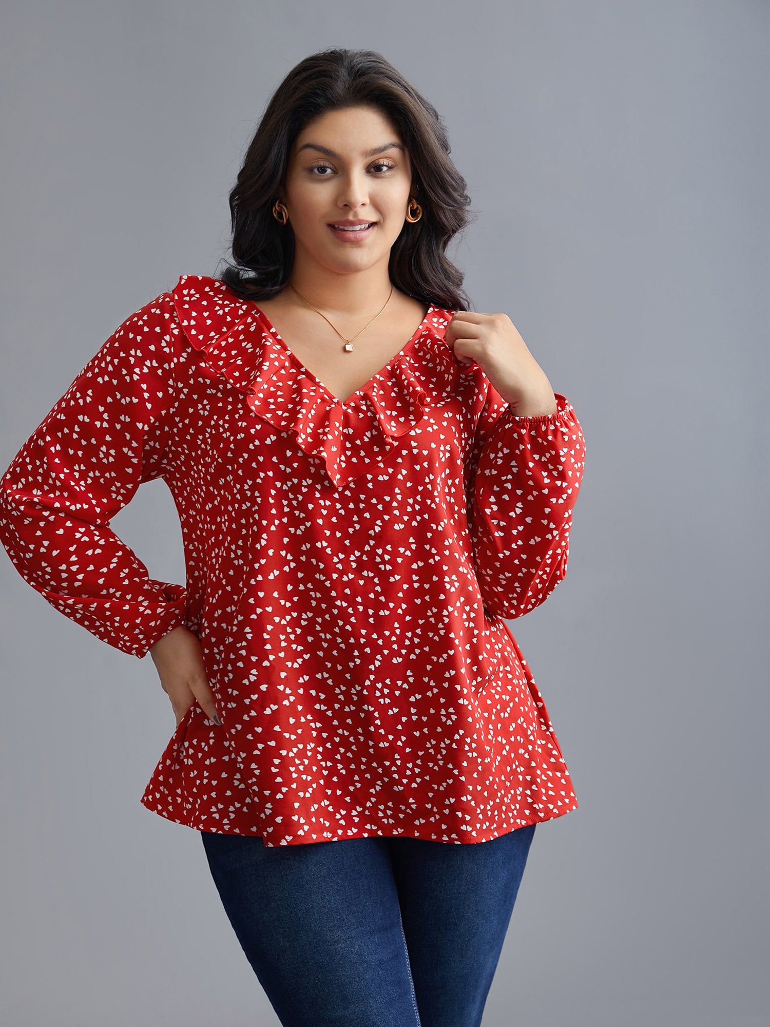 V Neck Ruffle Heart Blouse