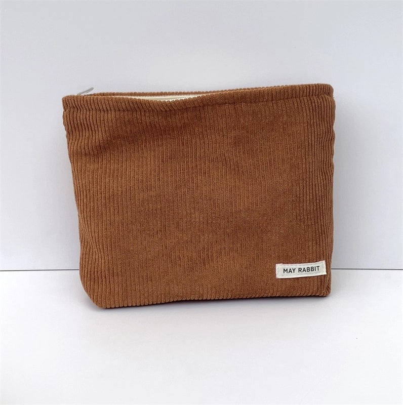 Women's Corduroy Letter Solid Color Basic Square Zipper Cosmetic Bag Clutch Bag