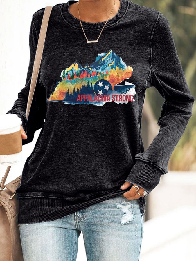 Women's Appalachian Strong Western Hurricane Helene Printed Casual Sweatshirt