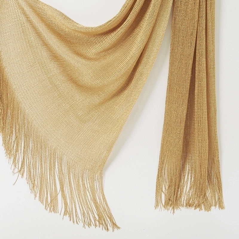 Women's Elegant Solid Color Gold And Silver Wire Tassel Scarf