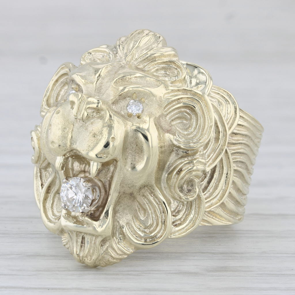 0.29ctw Diamond Roaring Lion Ring 14k Yellow Gold Size 10