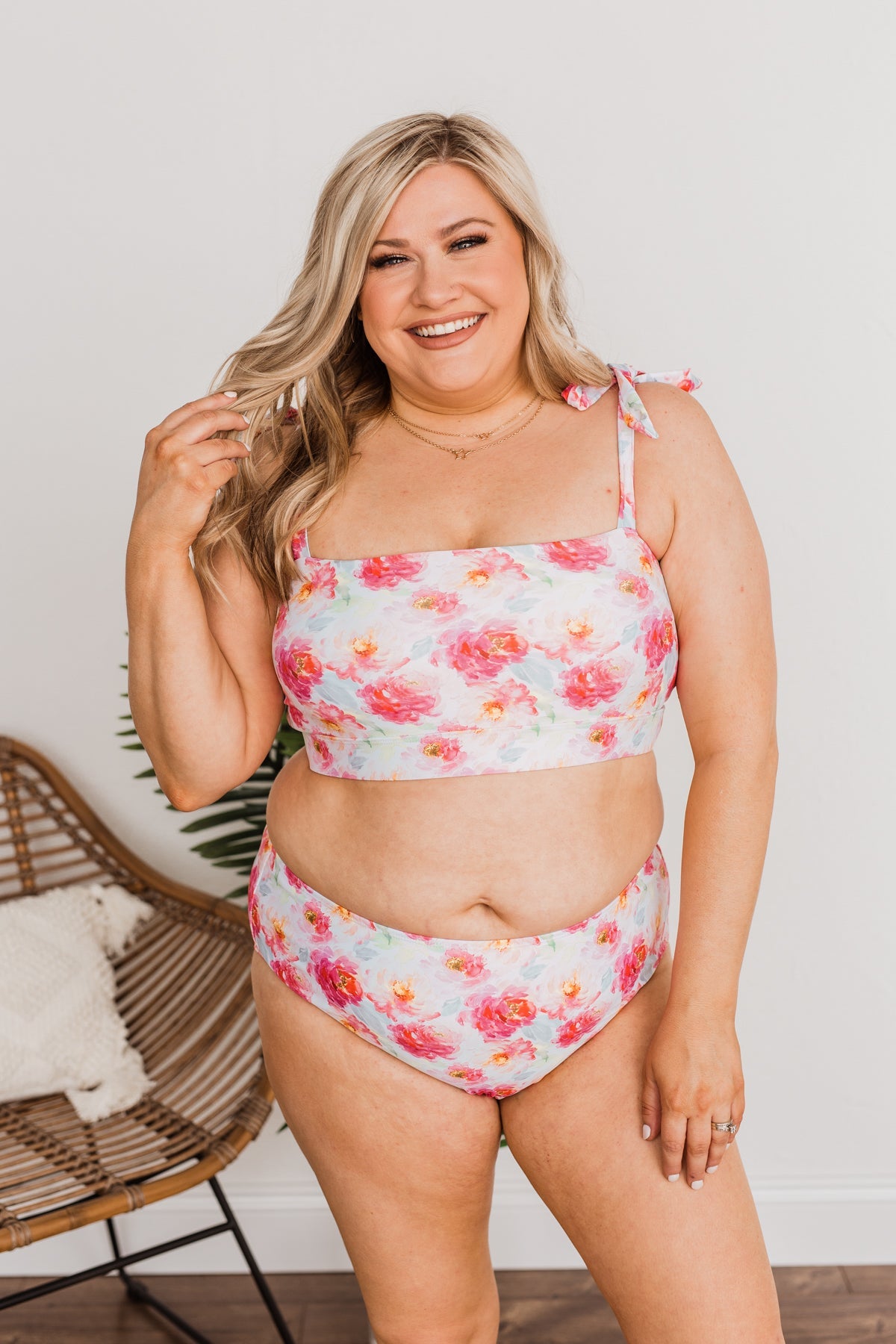 Bask In The Sun Mid-Rise Swim Bottoms- Ivory Floral