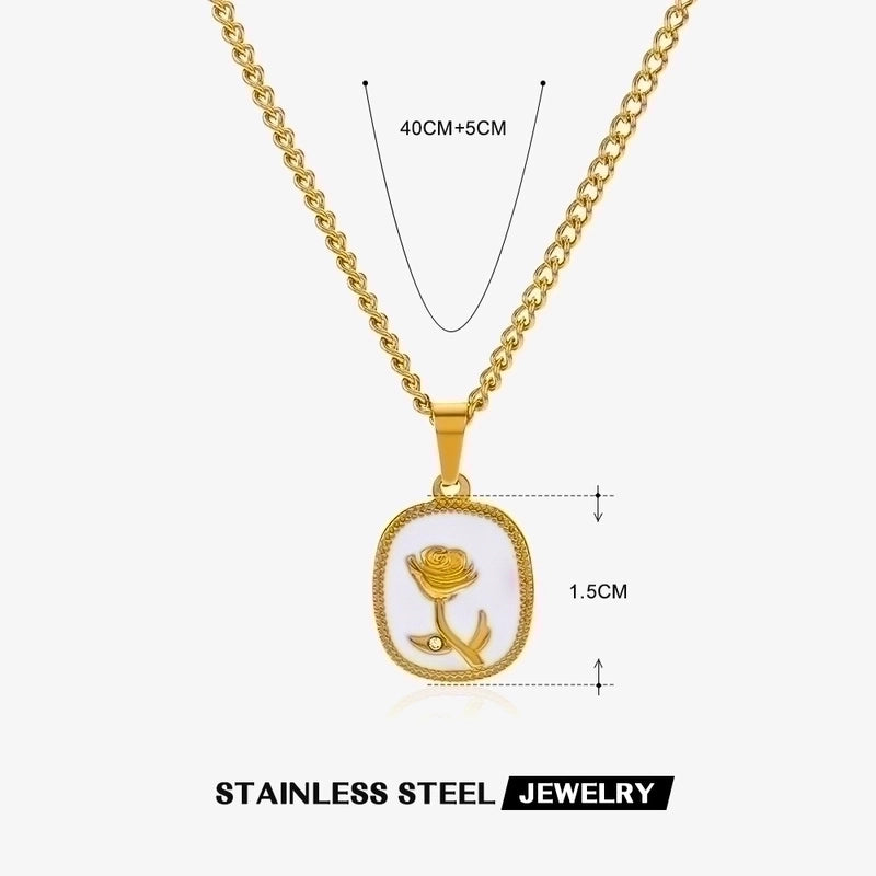 304 Stainless Steel 18K Gold Plated IG Style Plating Inlay Geometric Rhinestones Shell Necklace