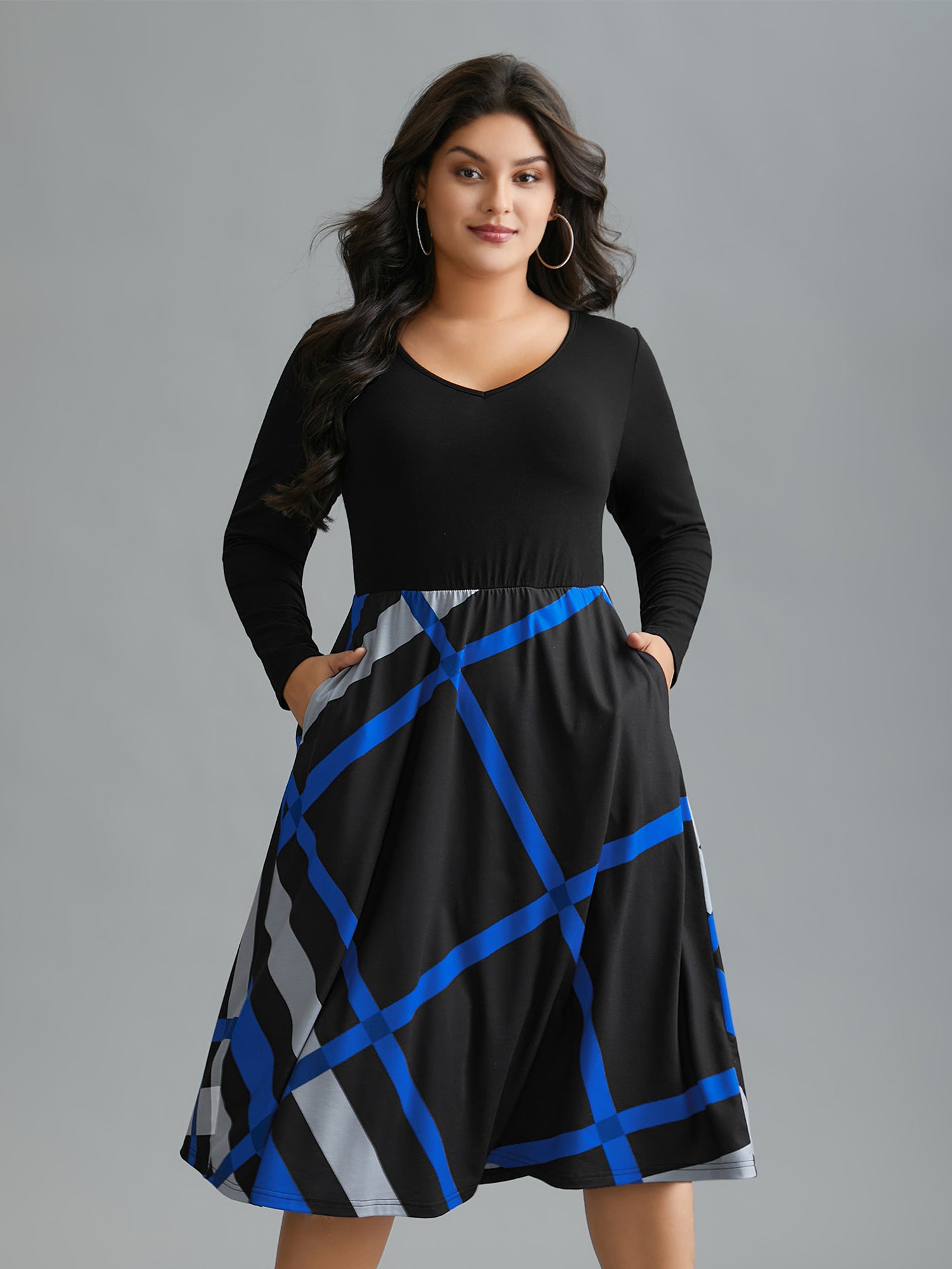 Crew Neck Colorblock Contrast Striped Pocket Dress
