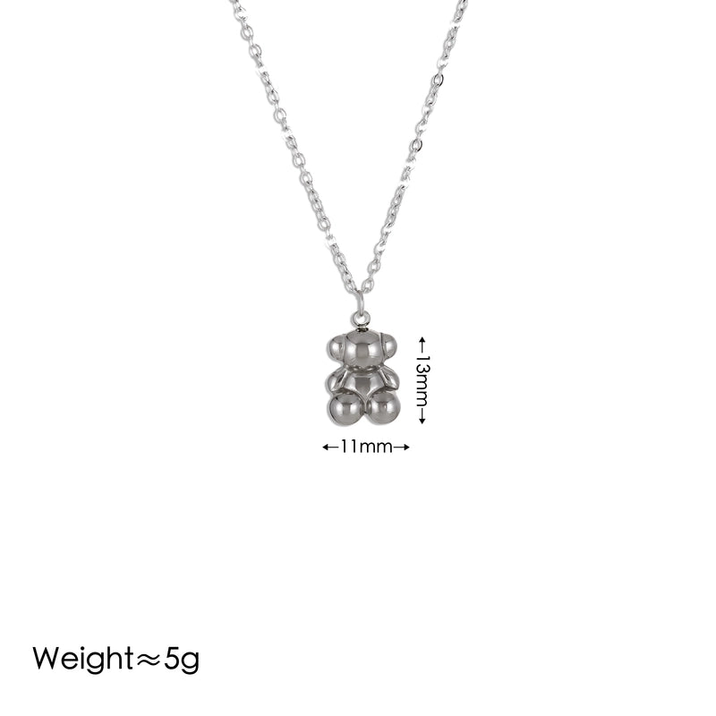 Cute Vintage Style Minimalist Little Bear 304 Stainless Steel 18K Gold Plated Jewelry Set