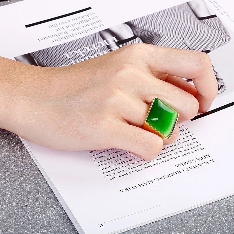 Vintage Style Geometric Square Stainless Steel 18K Gold Plated Plating Rings