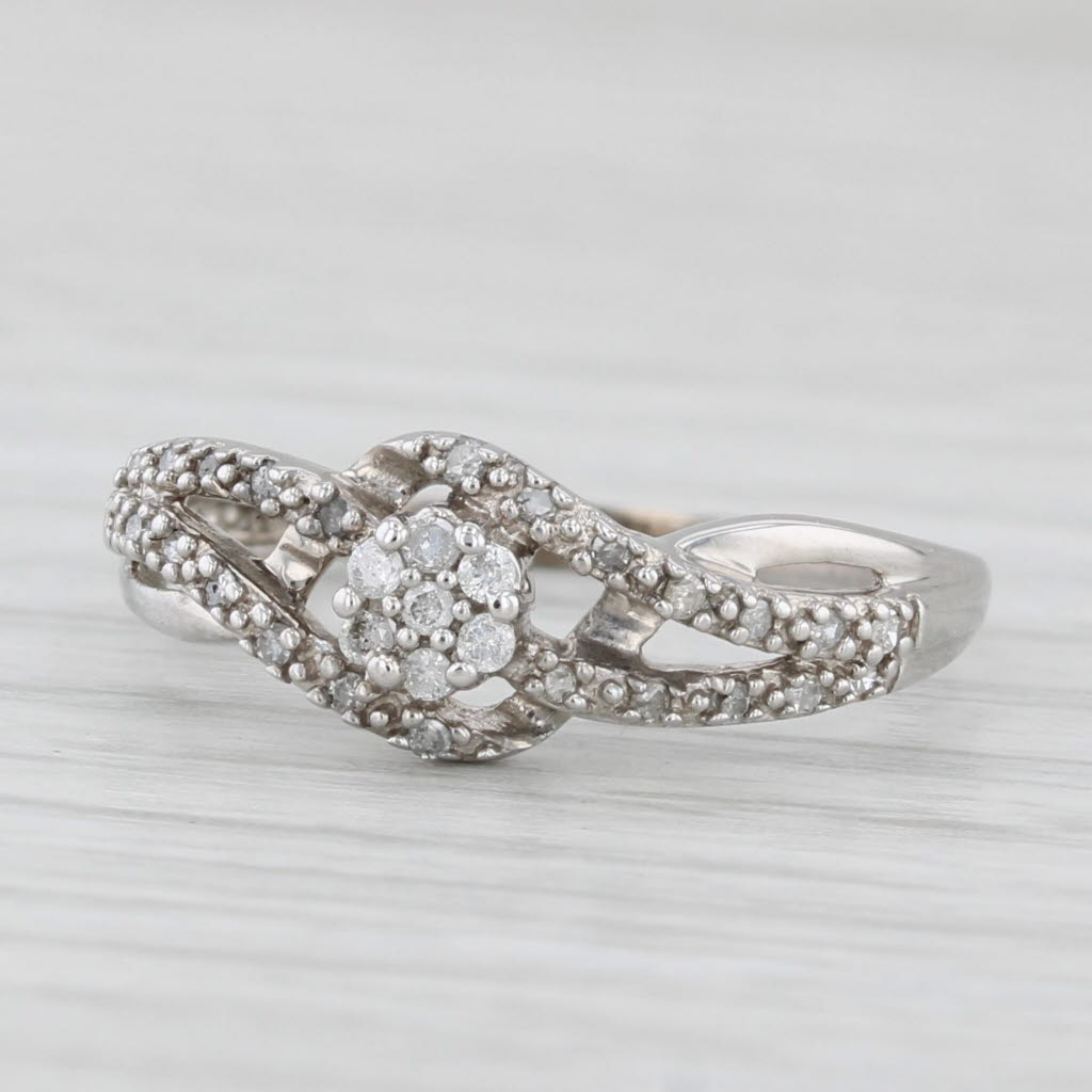 Diamond Cluster Engagement Ring Woven Band 10k White Gold Size 6.75