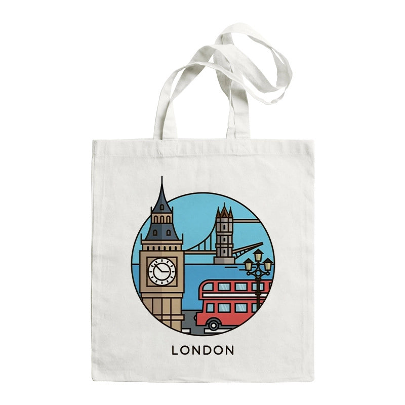 Women's Large Canvas Letter Building Streetwear Square Open Shoulder Bag