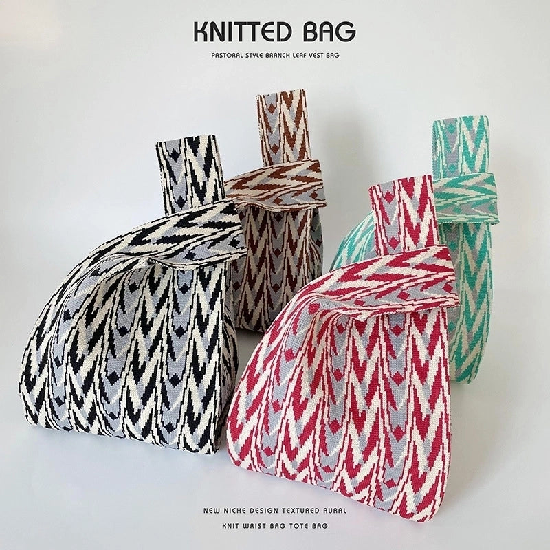 Bag Niche Design Knitted Shoulder Handbag Hand Bag Simple High-end Large Capacity Student Wrist Bag