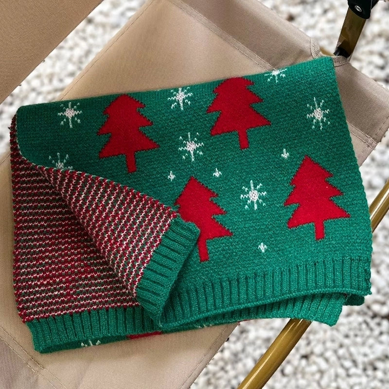 Women's Christmas Sweet Christmas Tree Santa Claus Elk Acrylic Scarf