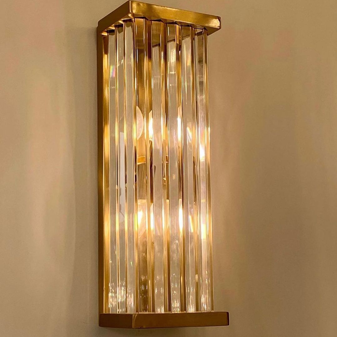 Luxury Wall Light with Gold Frame and Glass Rods