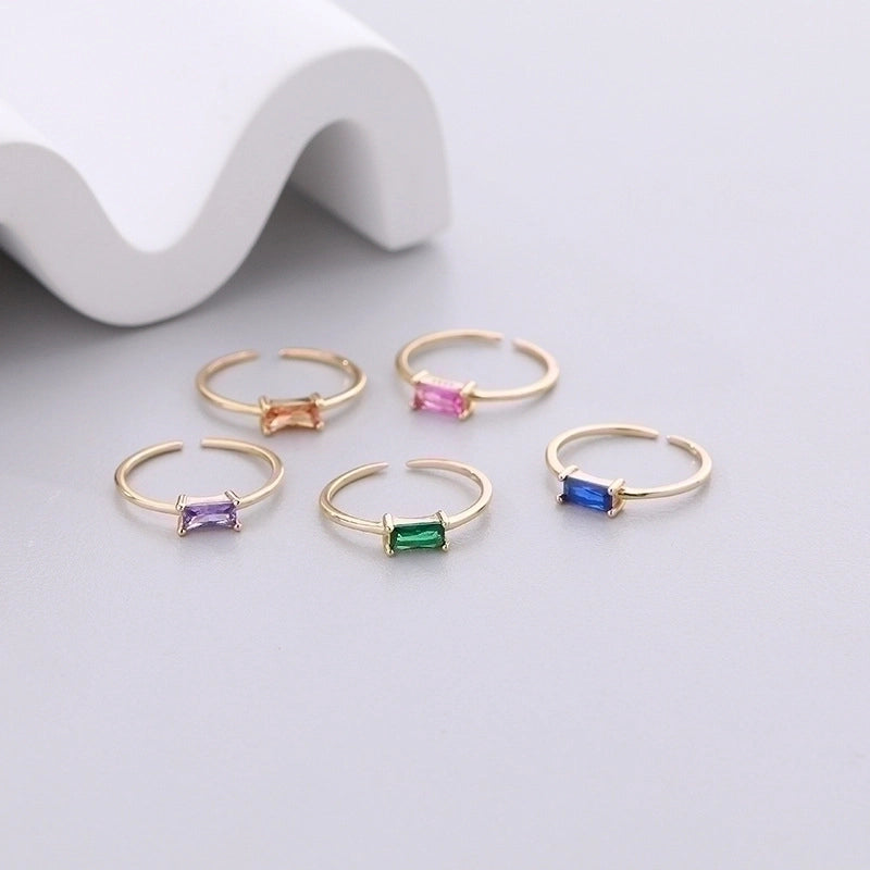 Silver Zircon Rectangle Open Ring