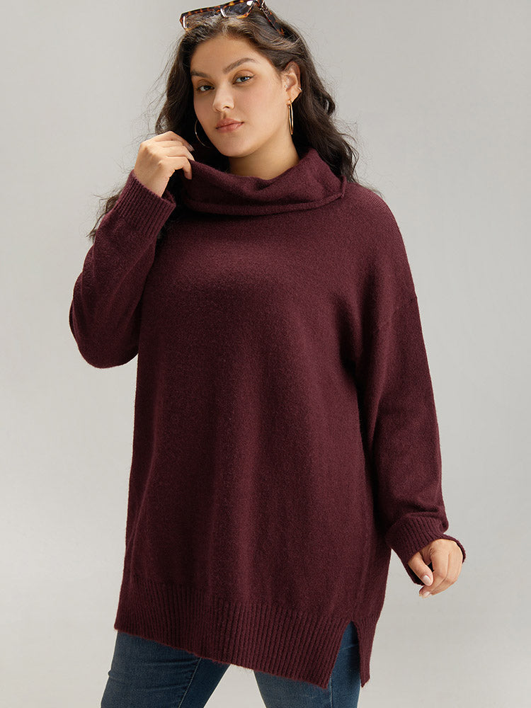 Anti-Pilling Split Side Turtle Neck Pullover