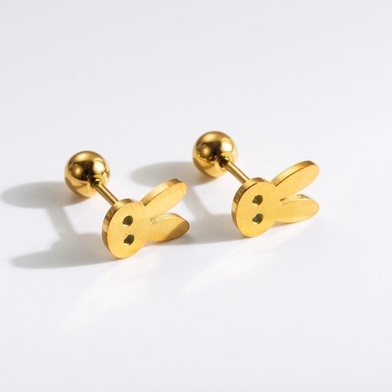 1 Pair Commute Rabbit Heart Shape Crown 304 Stainless Steel 18K Gold Plated Ear Studs
