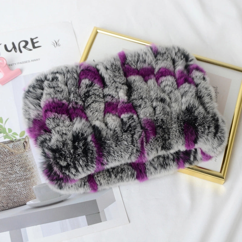 Rex Rabbit Hair Woven Scarf Warm Elastic Turtleneck Neck Set Rex Rabbit Hair Scarf Women's Winter Fur Scarf Turtleneck