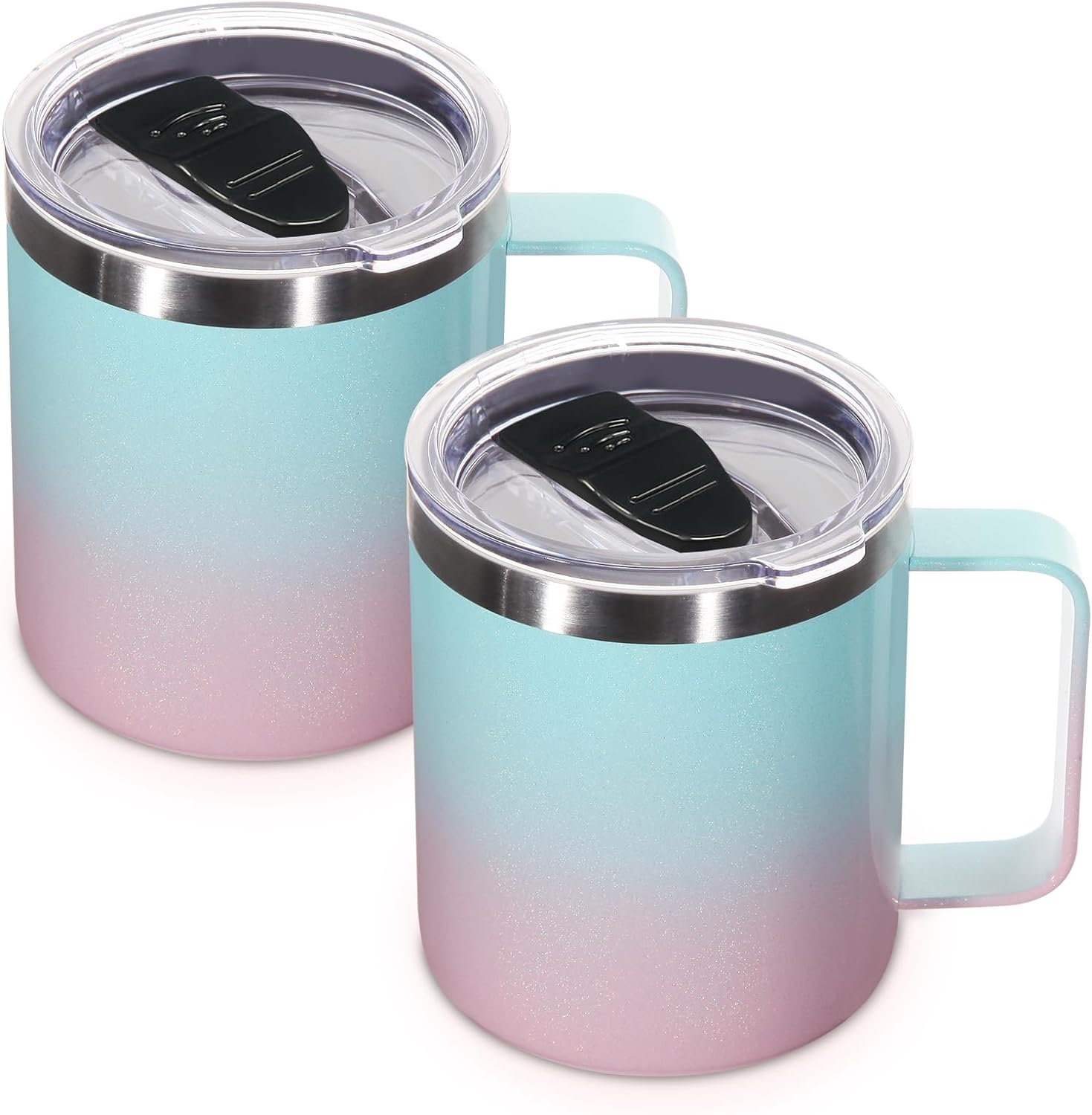 Volhoply 14oz Insulated Stainless Steel Coffee Mug with Leakproof Lid,Double Wall Vacuum Travel Coffee Cup with Handle,Reusable Metal Tumbler,Camping Mugs Keep Hot/Cold,Christmas Gifts(Black,1