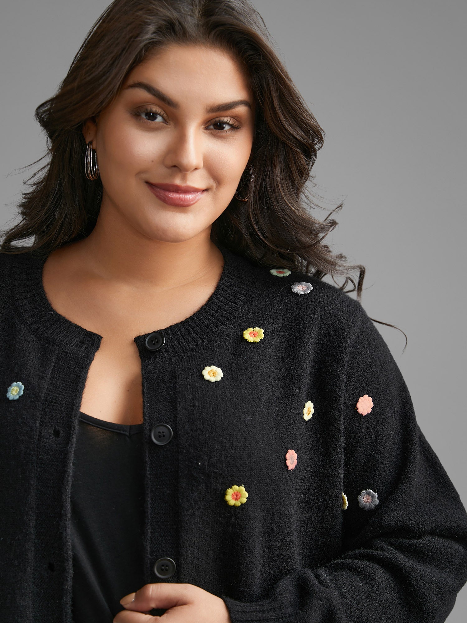 Stereo Flower Design Button Through Cardigan