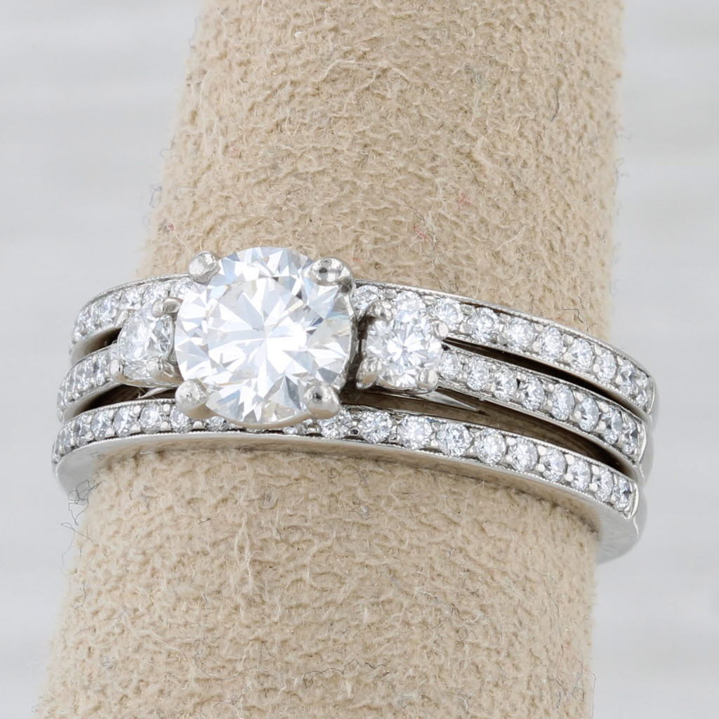 1.36ctw Lab Grown Round Diamond Engagement Ring Wedding Bands Set Platinum IGI