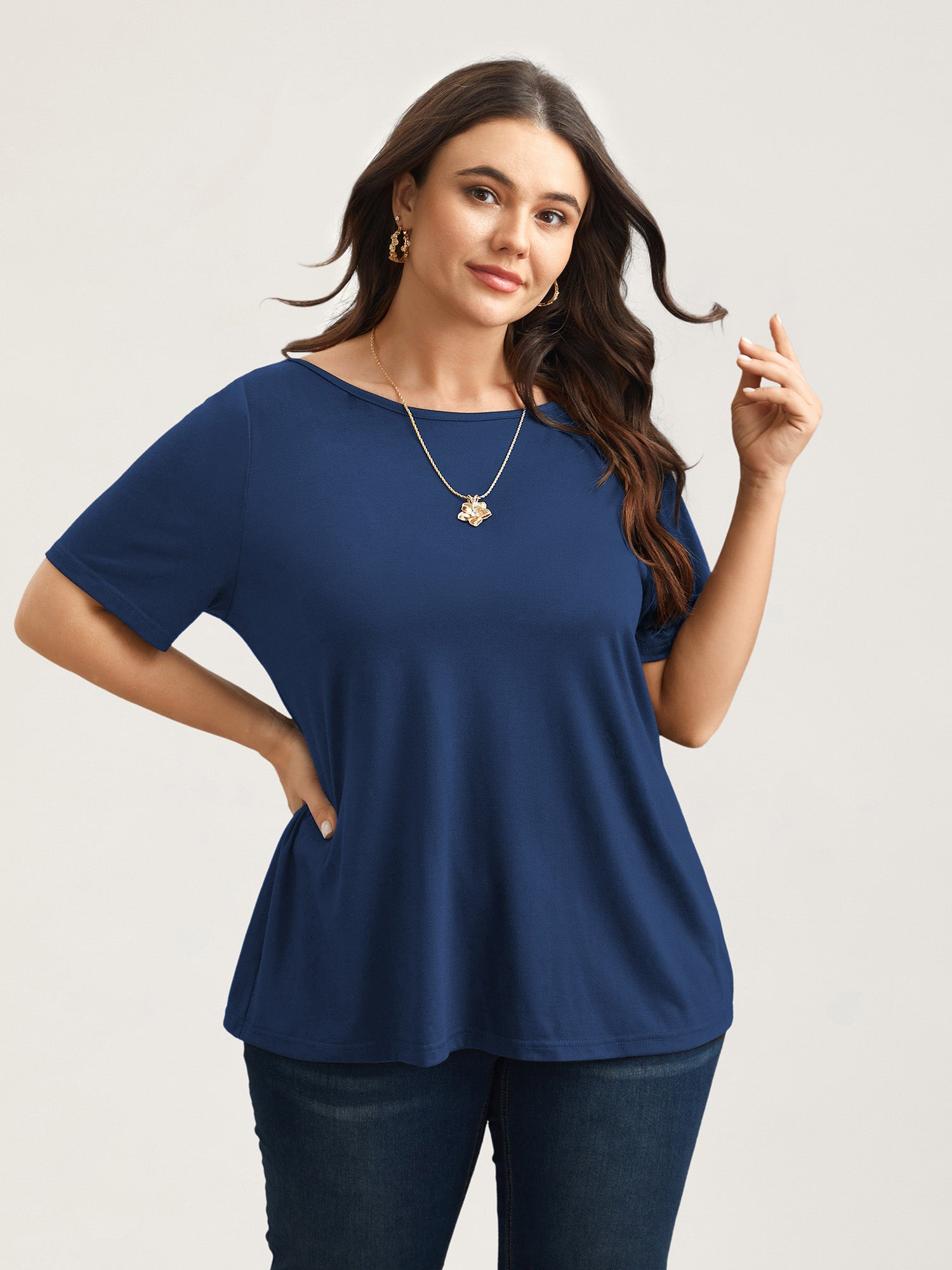 Butterfly Back Stretchy Round Neck T-Shirt
