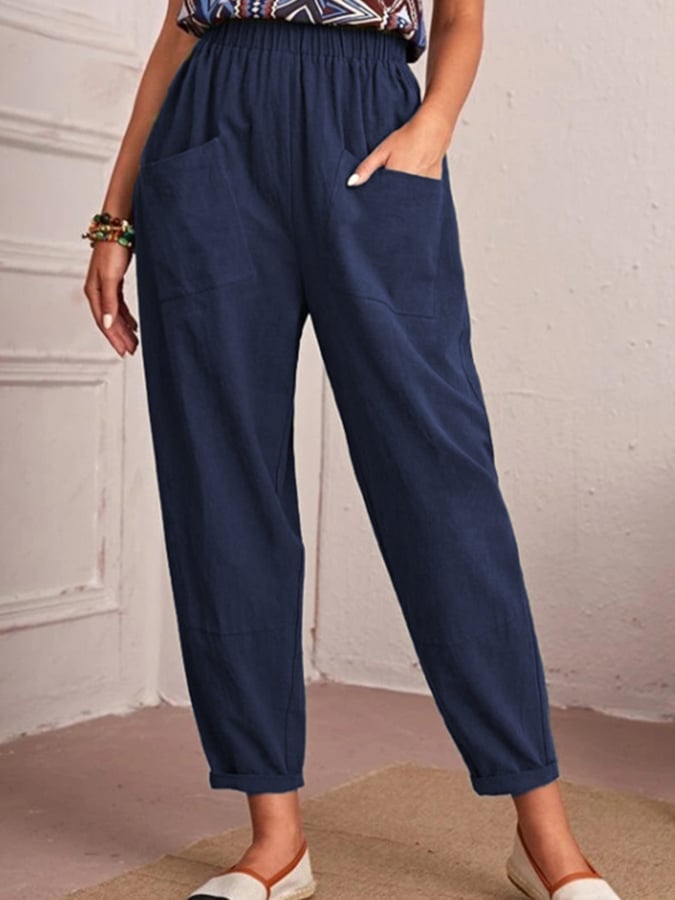 Casual Pocket Solid Trousers