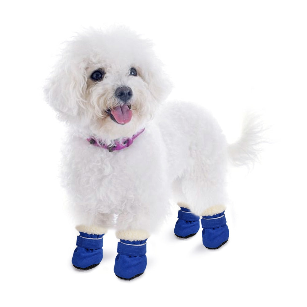 4pcs Furry Warm Dog Shoes