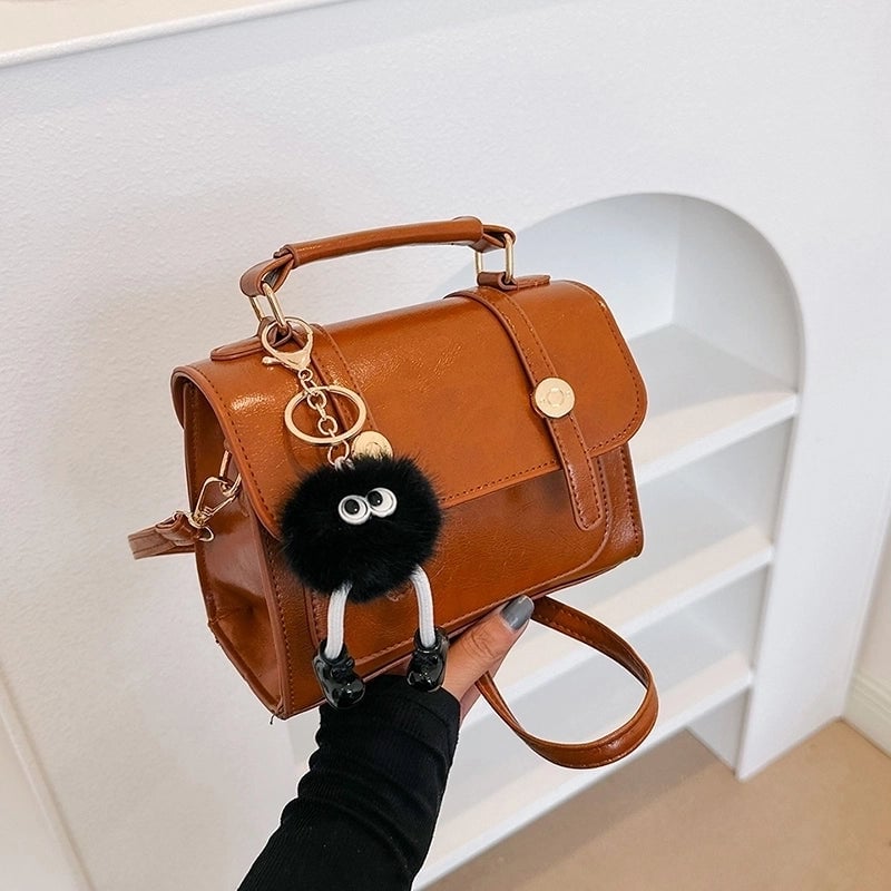 Women's Pu Leather Solid Color Vintage Style Square Magnetic Buckle Handbag