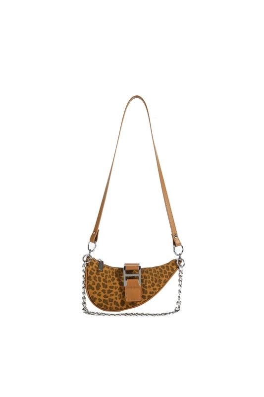 Women's Pu Leather Leopard Vintage Style Dumpling Shape Zipper Crossbody Bag Saddle Bag