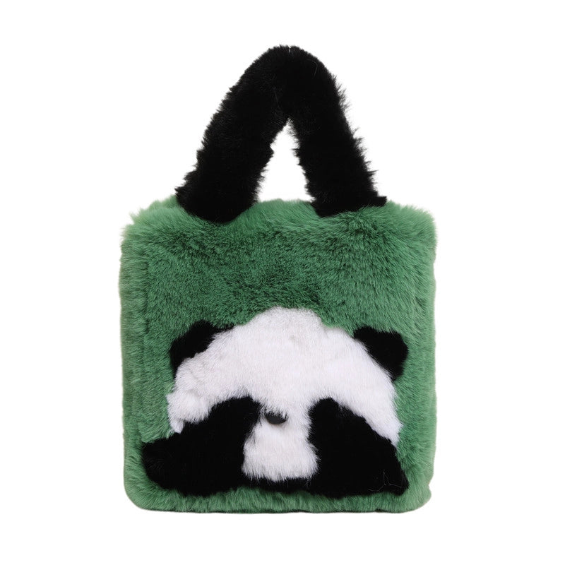 Women's Plush Animal Color Block Cute Streetwear Square Zipper Shoulder Bag Crossbody Bag