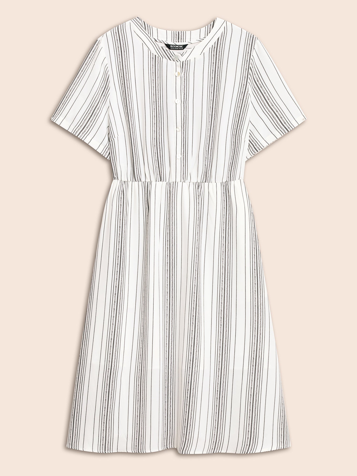 Round Neck Striped Button Up Midi Dress