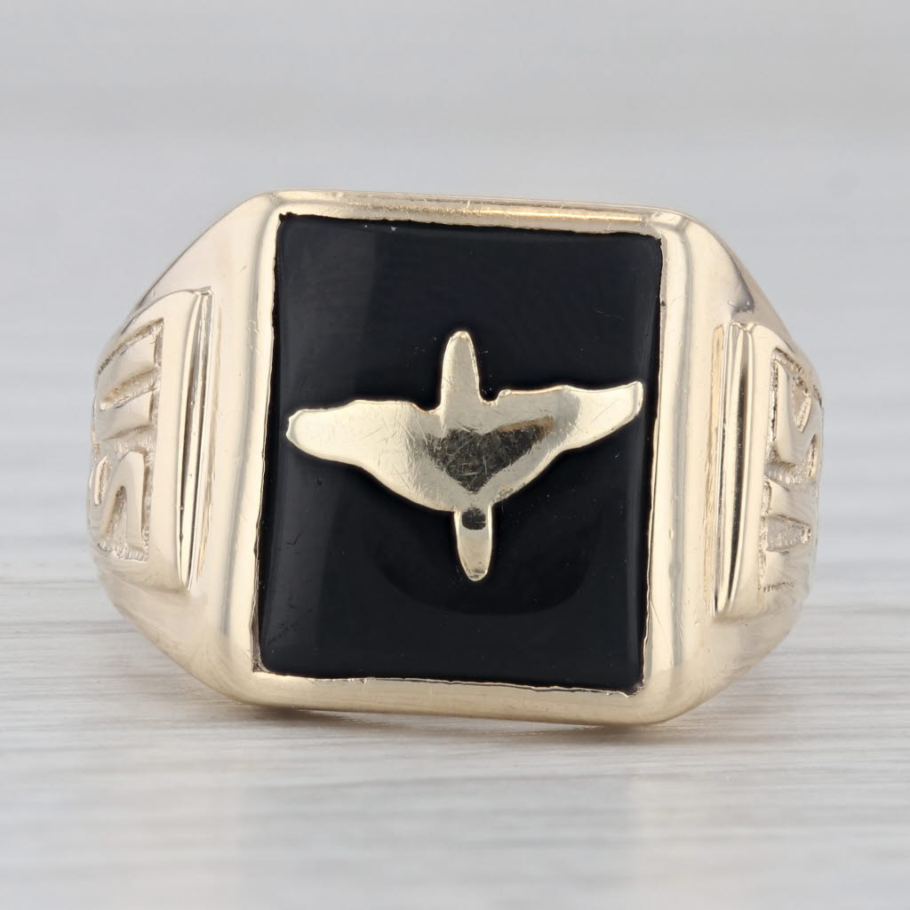 Vintage Air Force Onyx Signet Ring 10k Yellow Gold Size 8.5 US Military