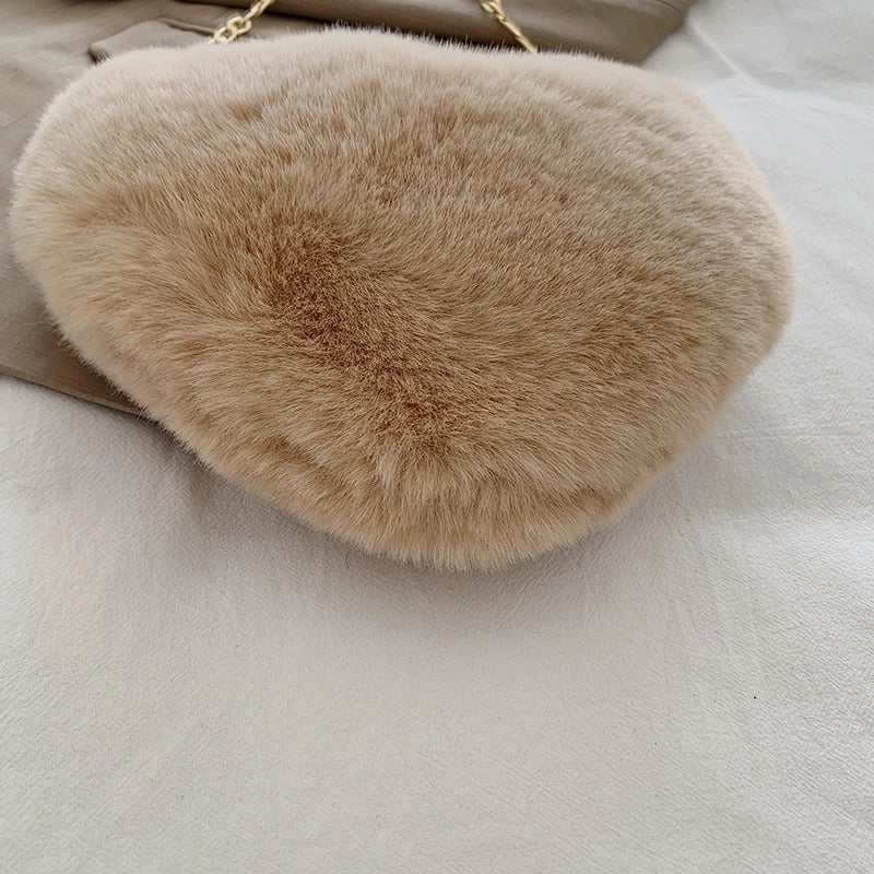 Women's Plush Solid Color Cute Heart-shaped Zipper Crossbody Bag