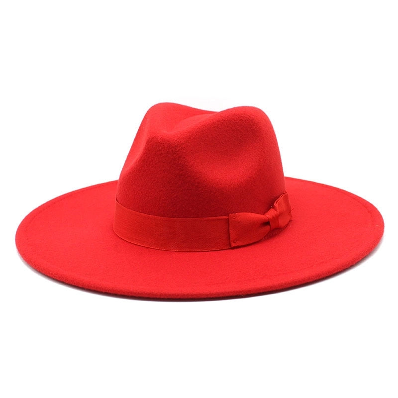 Unisex Basic Vintage Style Solid Color Bowknot Big Eaves Flat Eaves Fedora Hat