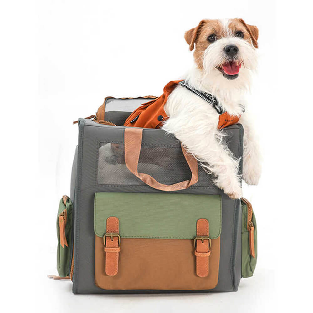 Dual-Color Breathable Waterproof Canvas Outdoor Pet Carrier Backpack