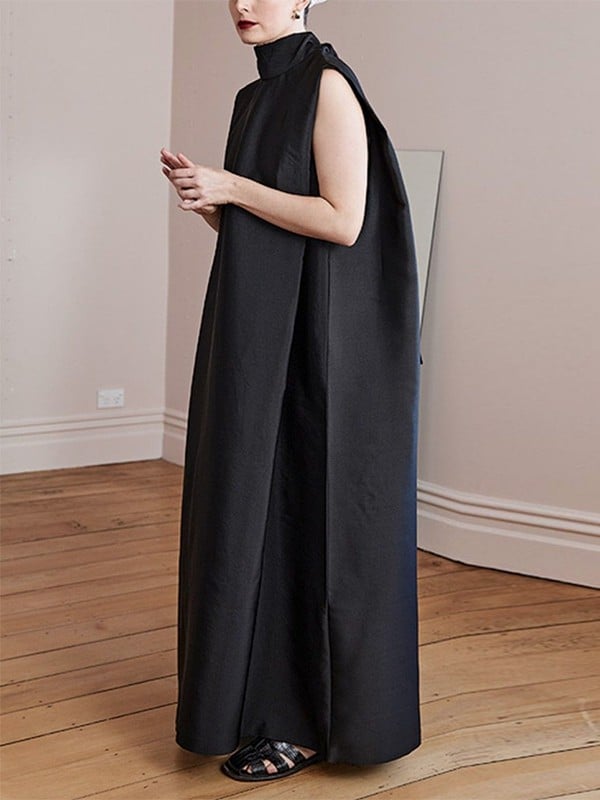 Loose Solid Color High Neck Maxi Dresses