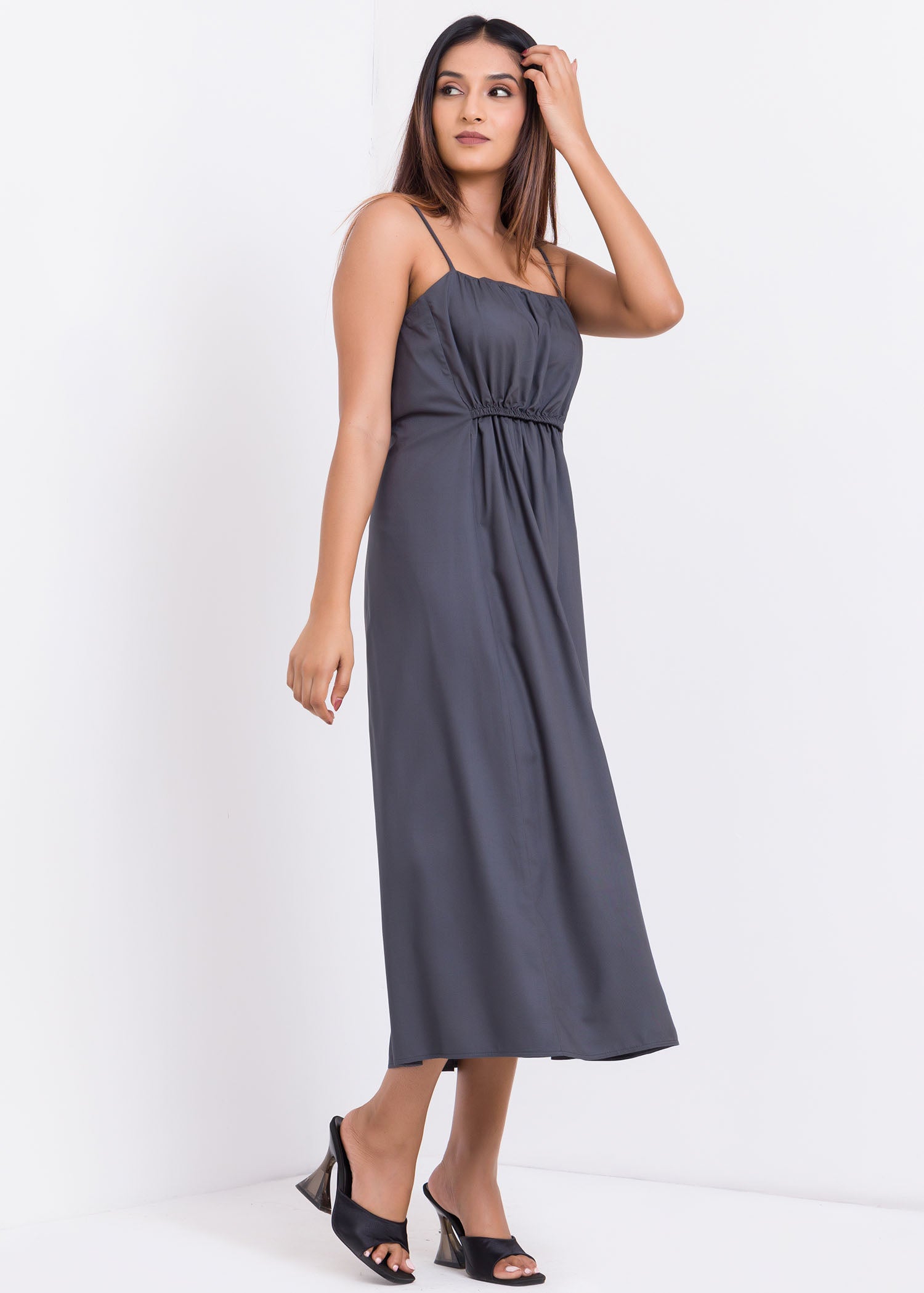 Shirring Detailed Midi Dress