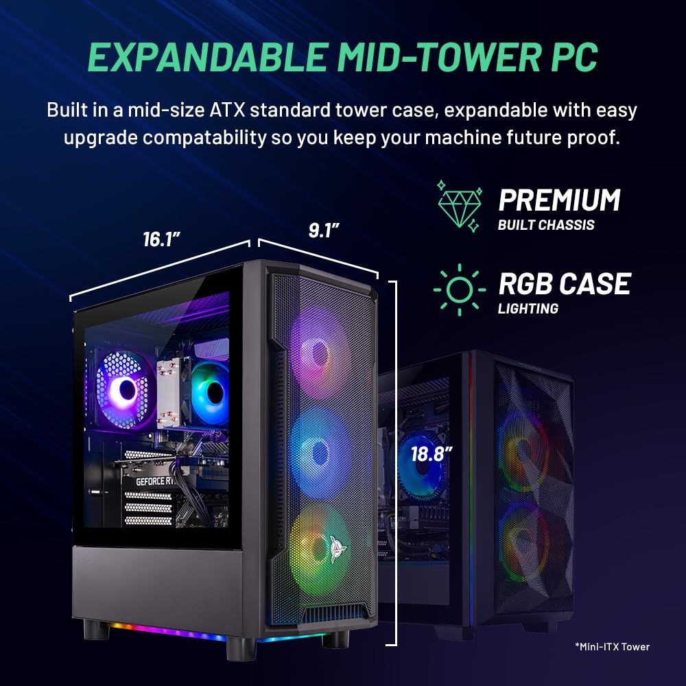 Skytech Azure Gaming PC Desktop - AMD Ryzen 7 7700X 4.5 GHz, NVIDIA RTX 4070, 1TB NVME SSD, 32GB DDR5 RAM RGB, 650W Gold PSU, 360mm AIO, 11AC Wi-Fi, Windows 11 Home 64-bit