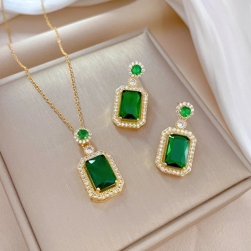 Copper Minimalist Plating Inlay Rhombus Bow Knot Zircon Jewelry Set