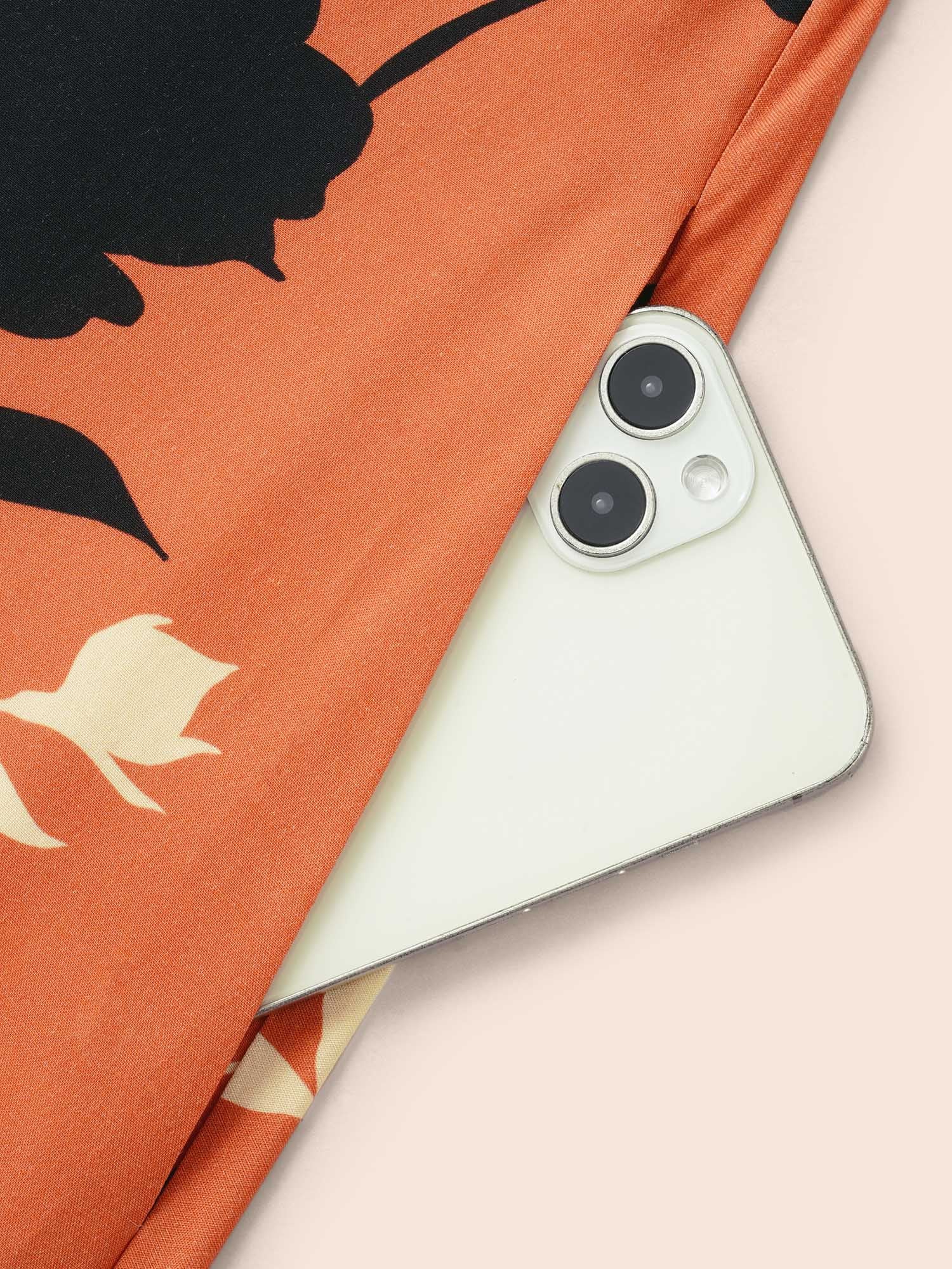 Silhouette Floral Print Lantern Sleeve Slit Hem Dress