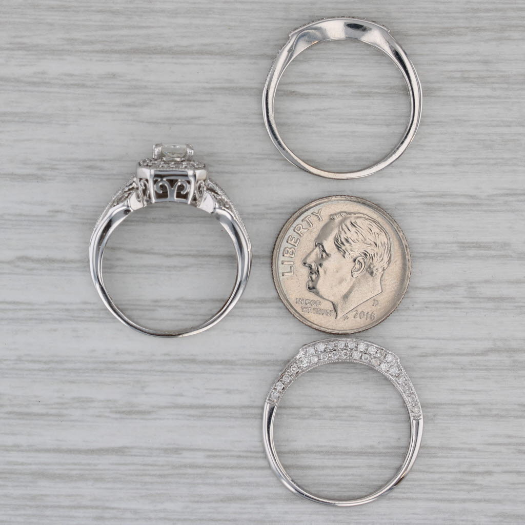 1.45ctw Diamond Halo Engagement Ring Wedding Band Bridal Set 14k White Gold
