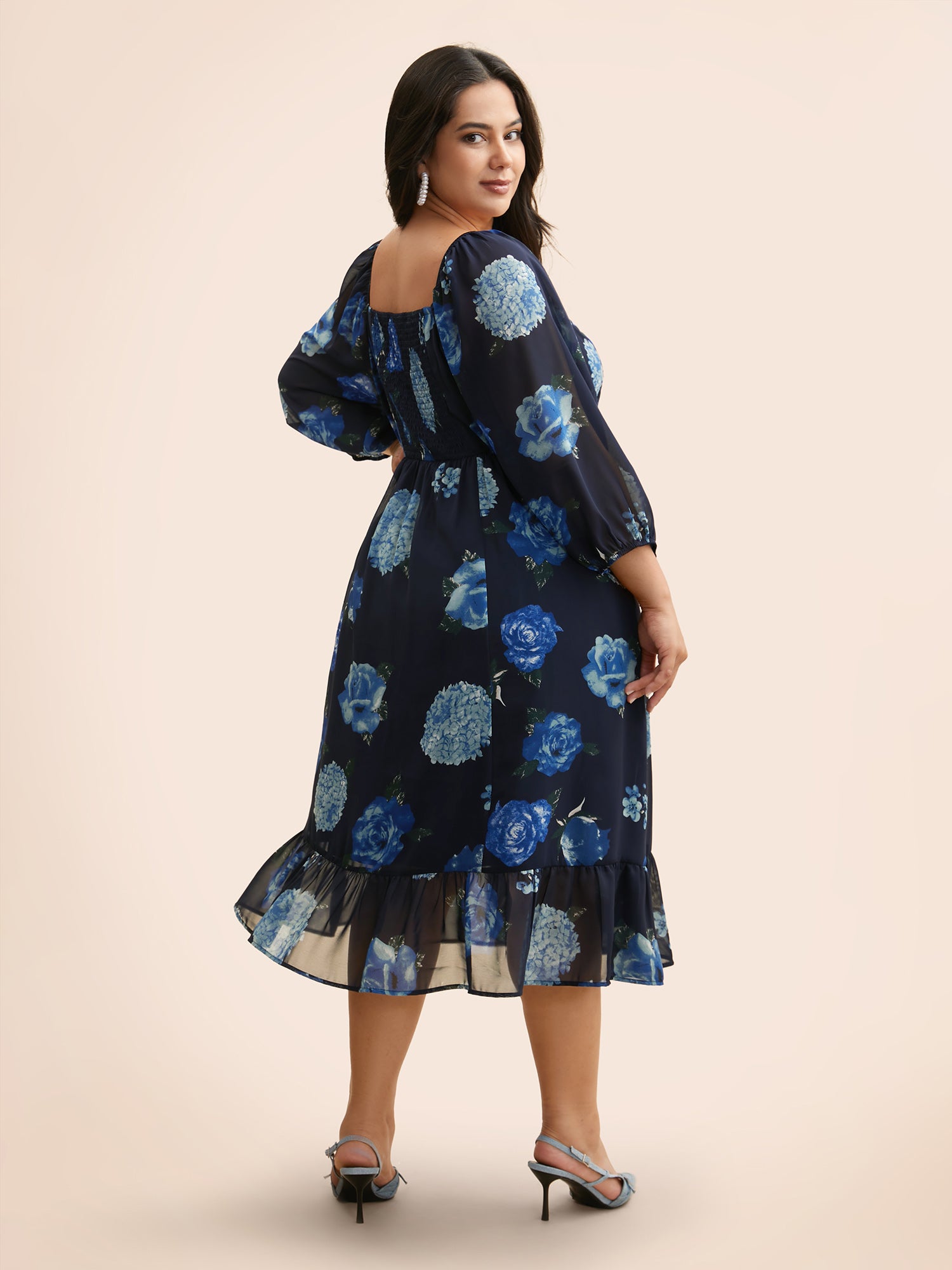 Floral Patchwork Ruffle Hem Mesh Dress