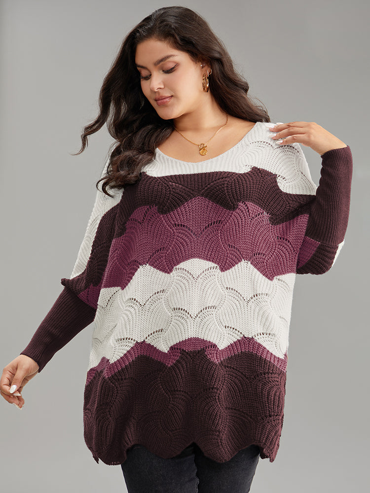 Contrast Cut Out Batwing Sleeve Pullover