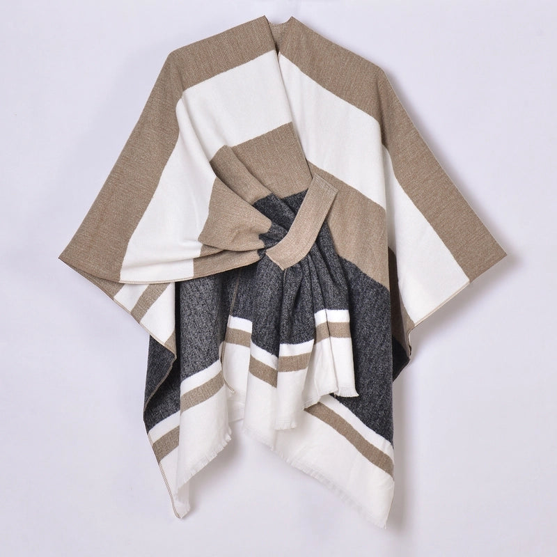 New Women's Autumn And Winter Warm Cloak Simple Double-sided Solid Color Split Cashmere Outerwear Shawl