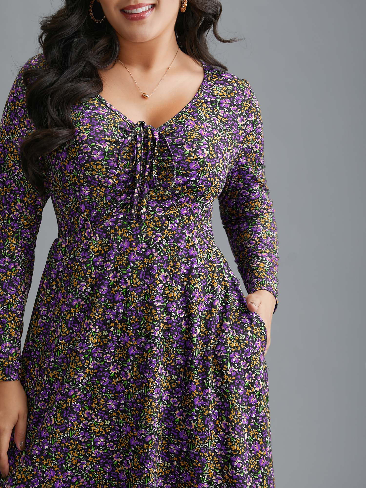 Ditsy Floral Drawstring Midi Dress