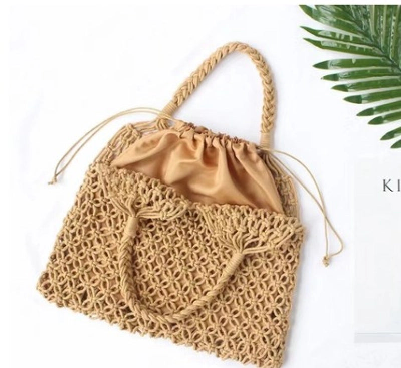 Women's Basic Solid Color Cotton Rope Shopping Bags