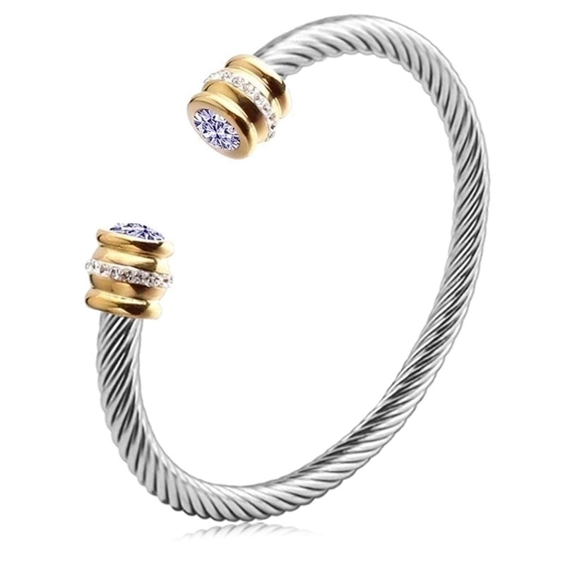 3 Pieces Minimalist Solid Color Stainless Steel Inlay Zircon Cuff Bracelets