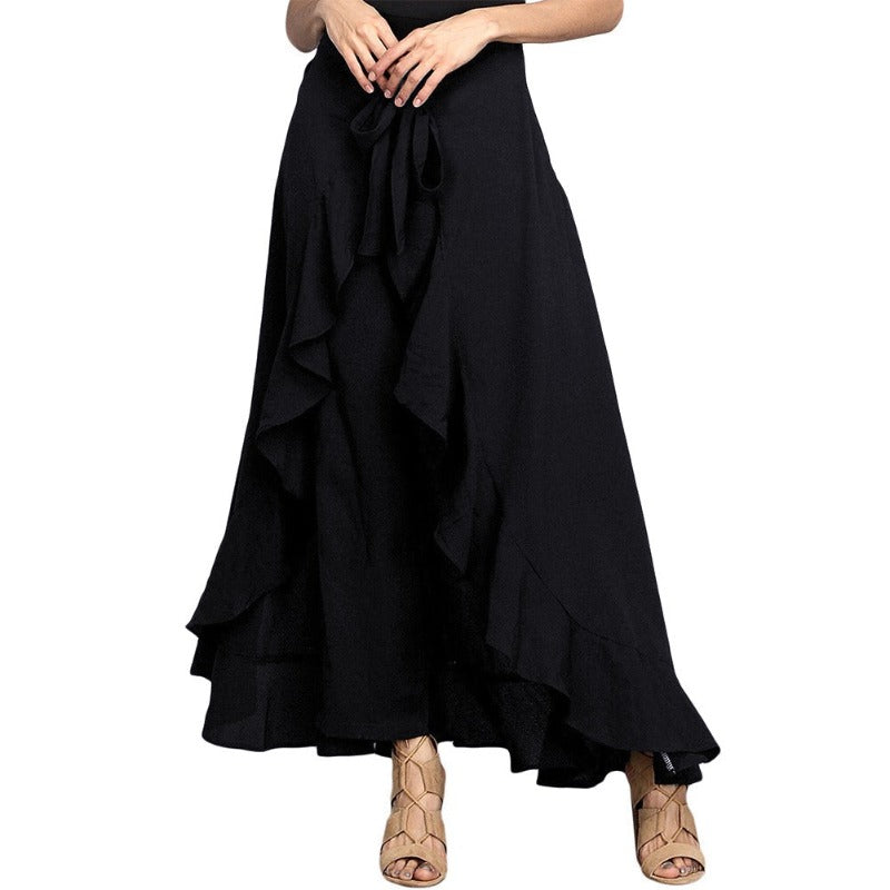 Elegant High Waist Causal Ruffle Drawstring Trouser