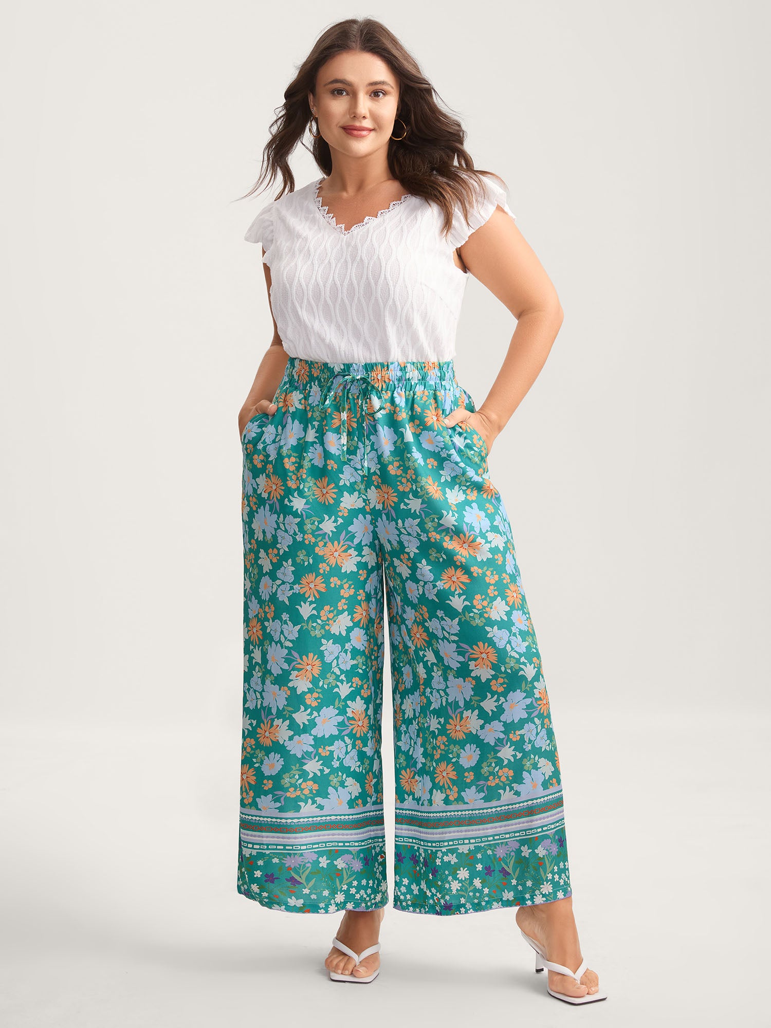 Breezy Floral Print Wide-Leg Pants