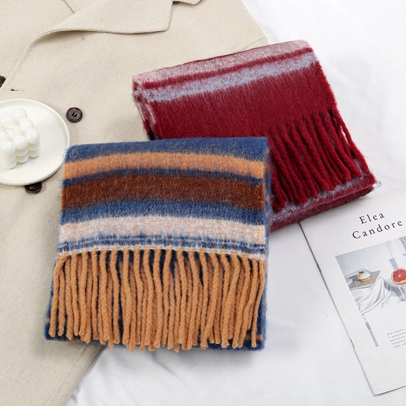 Stripe High-Grade Printed Tassel Scarf For Men And Women Retro Easy Matching Fashion Cashmere-like Shawl Scarf