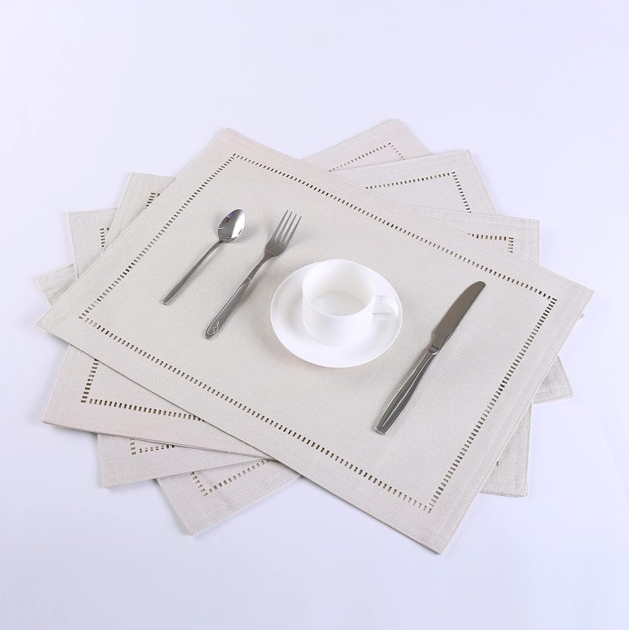 2PCs Rectangular Shape Placemats5974-(SA2405-252)Beige